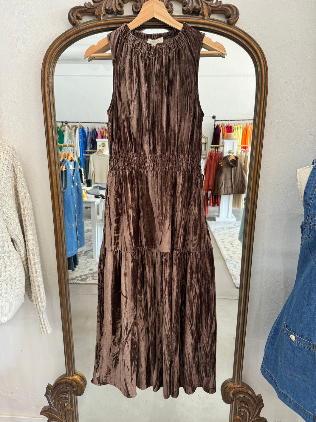 Copper Velvet Midi Dress