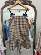 Load image into Gallery viewer, Camel Plaid Tweed Ruffle Dress
