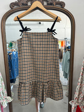 Load image into Gallery viewer, Camel Plaid Tweed Ruffle Dress
