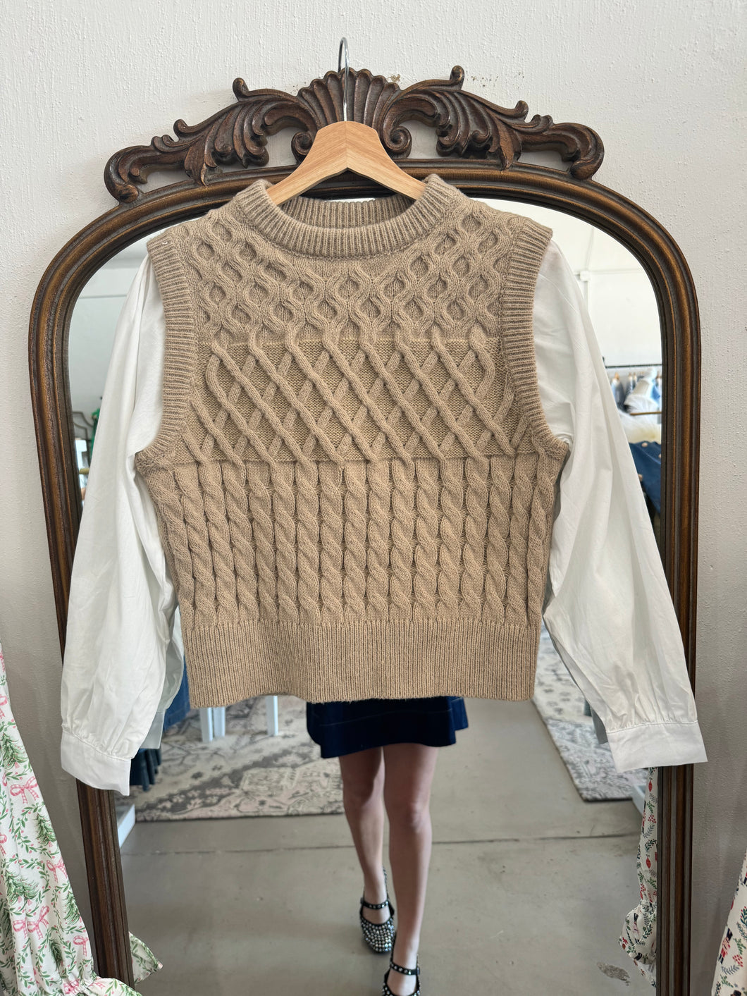 Cream Knit Woven Combo Top