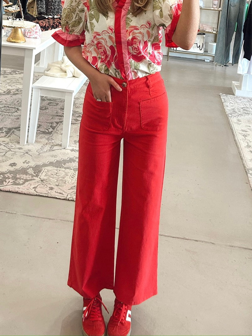 Red Straight Leg Pants