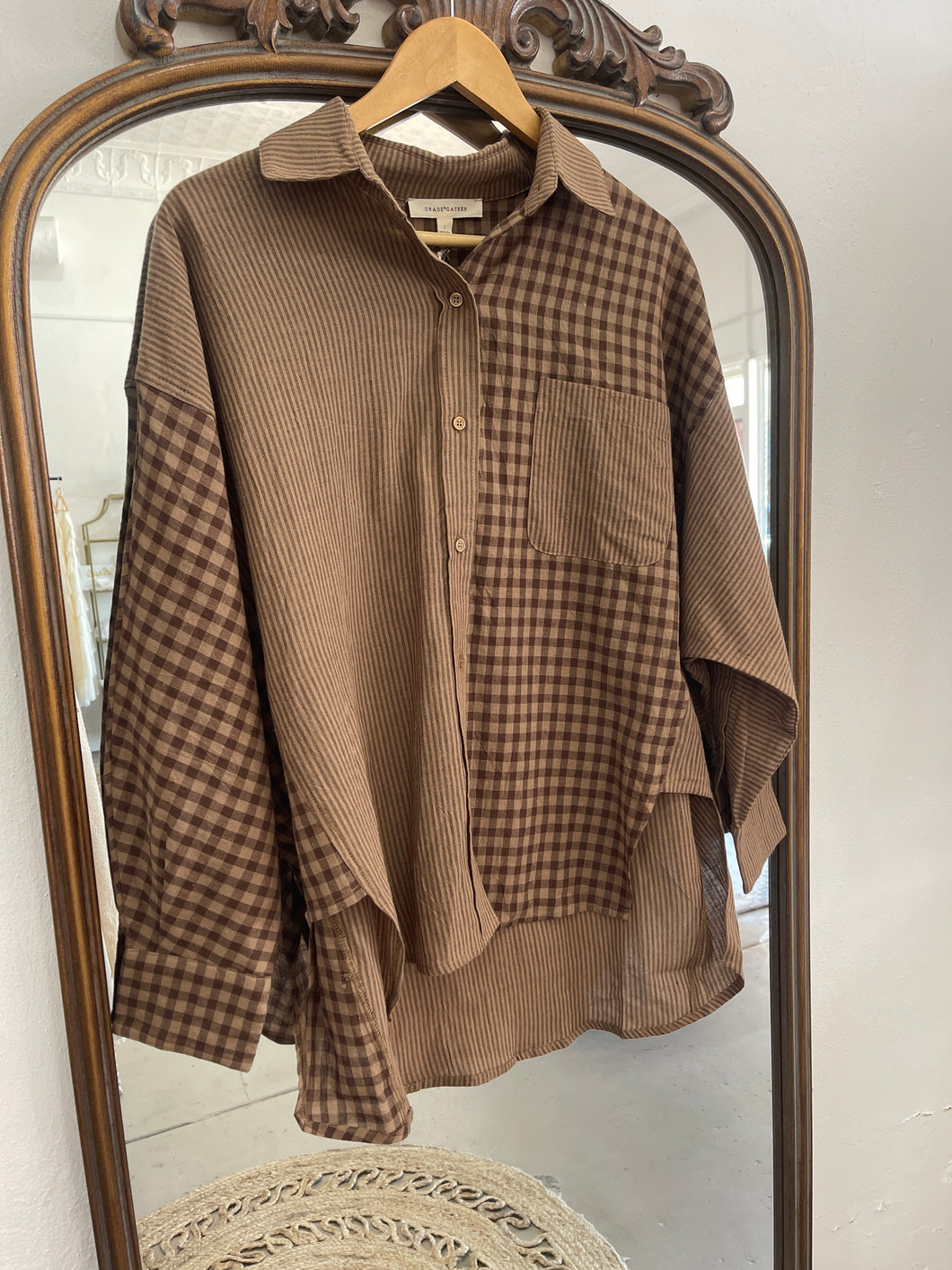 Brown Mixed Button Down
