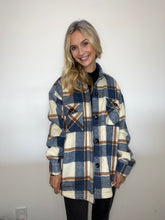 Load image into Gallery viewer, Navy &amp; Ivory Plaid Shacket
