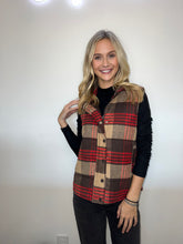 Load image into Gallery viewer, Taupe &amp; Red Plaid Vest
