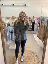 Load image into Gallery viewer, Grey &amp; Black Plaid Shacket

