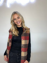 Load image into Gallery viewer, Taupe &amp; Red Plaid Vest
