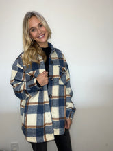 Load image into Gallery viewer, Navy &amp; Ivory Plaid Shacket
