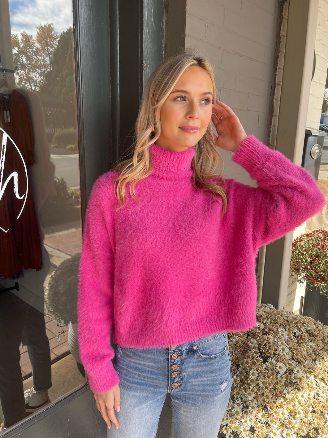 Hot Pink Turtleneck Sweater