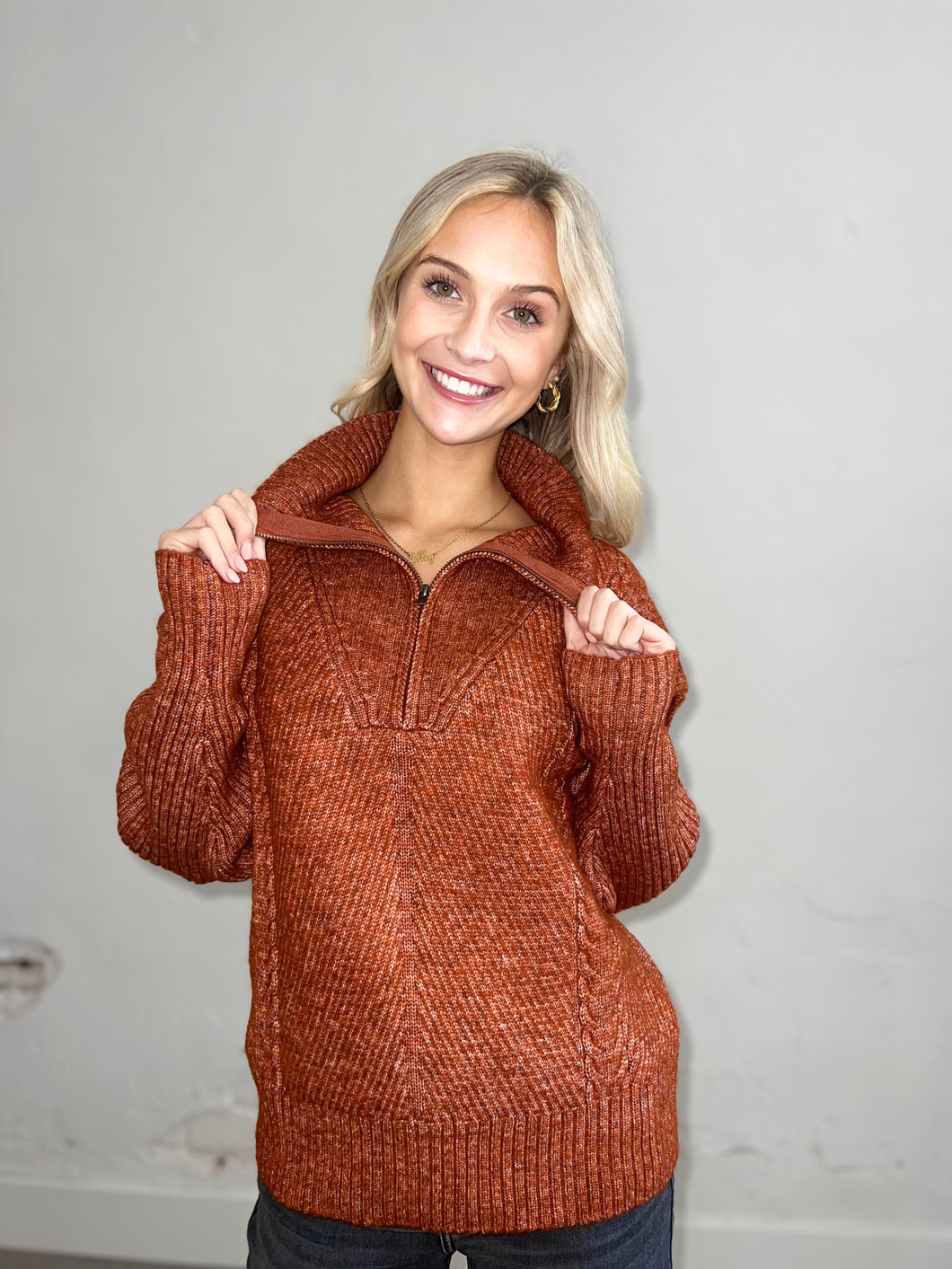 Rust Half Zip Sweater