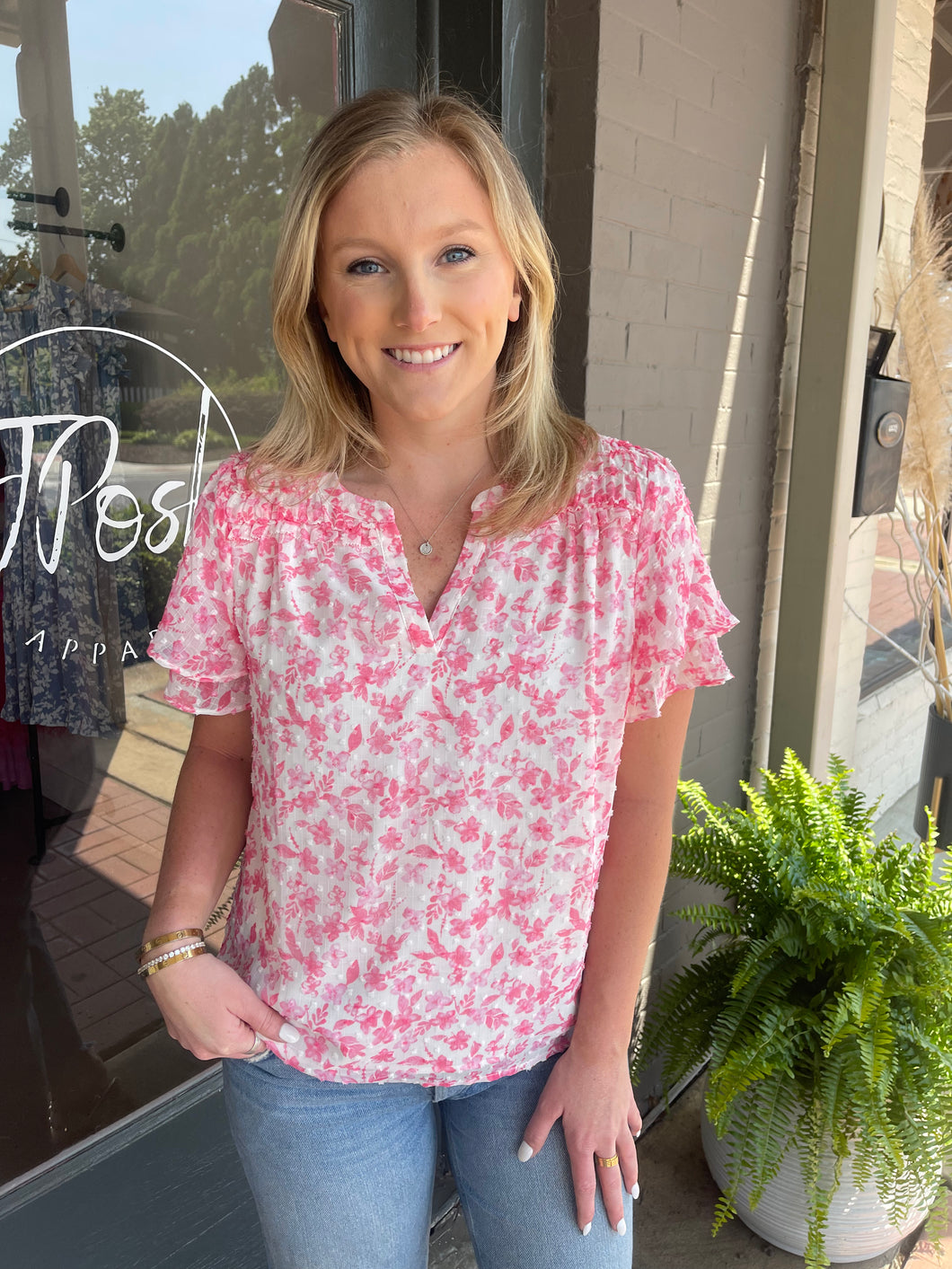 Pink & White floral Blouse