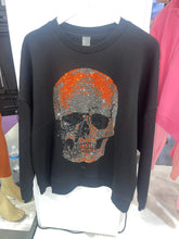 Load image into Gallery viewer, Orange Rhinestone Skull Sweatshirt

