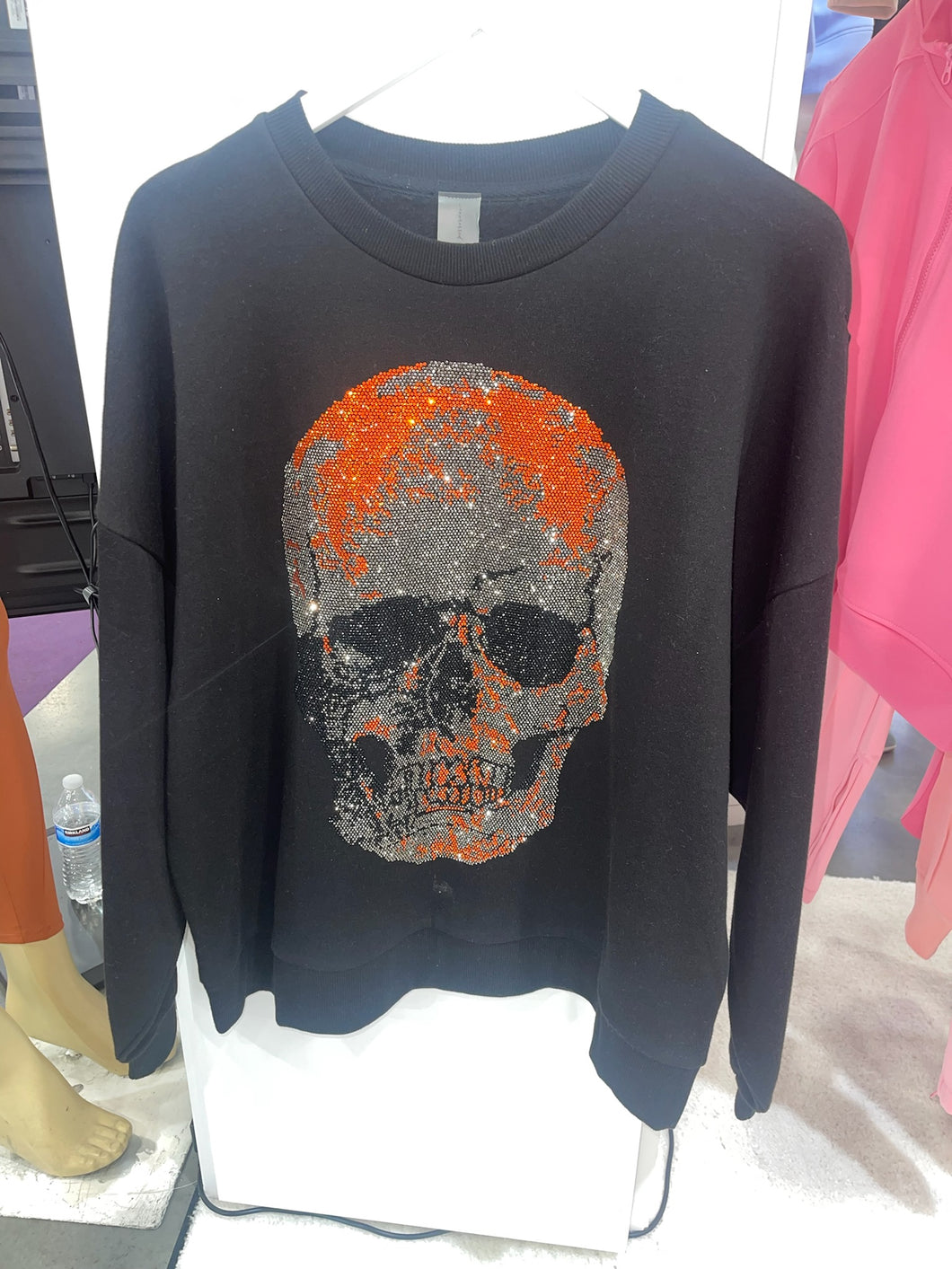 Orange Rhinestone Skull Sweatshirt