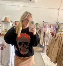 Load image into Gallery viewer, Orange Rhinestone Skull Sweatshirt
