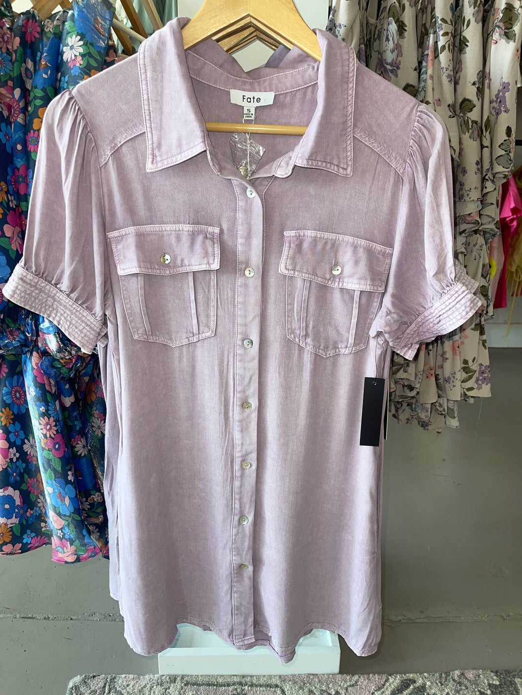 Lavender Pocket Shirt Dress